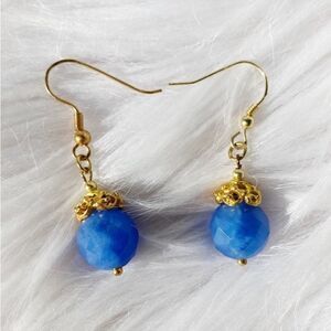 Handmade Globe Dangle Earrings Blue and Gold